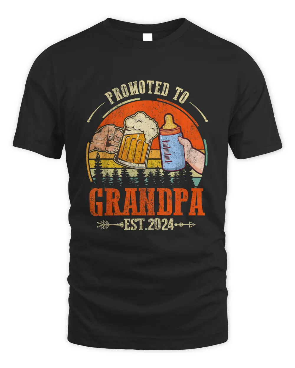 Promoted to Grandpa Est 2024 Retro Fathers Day New Grandpa T-Shirt