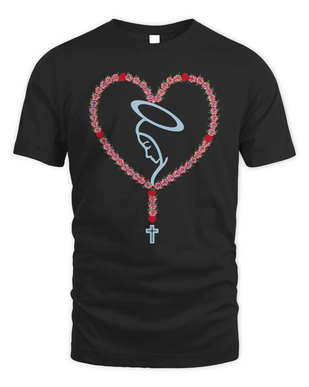 The Holy Rosary Roses Heart T-shirt Virgin Mary Catholics.