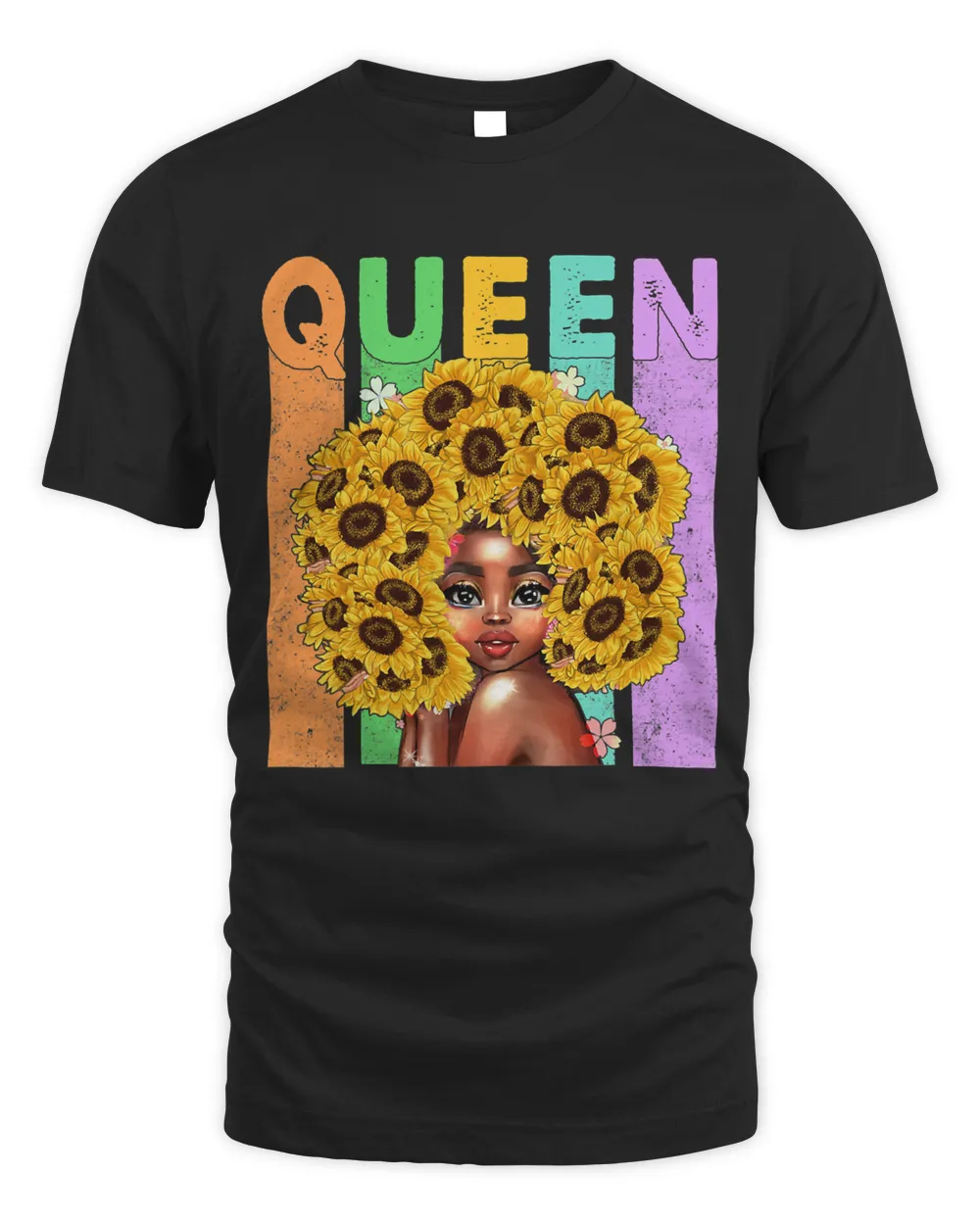 Womens Black Queen Afro Melanin Art Black Queen Flower vintage T-Shirt