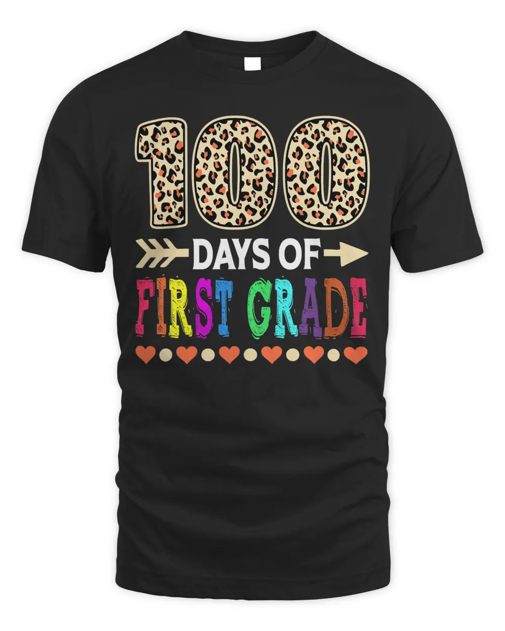 100 Days Of First Grade Teacher 100th Day Of School Leopard T-Shirt Unisex Standard T-Shirt black s