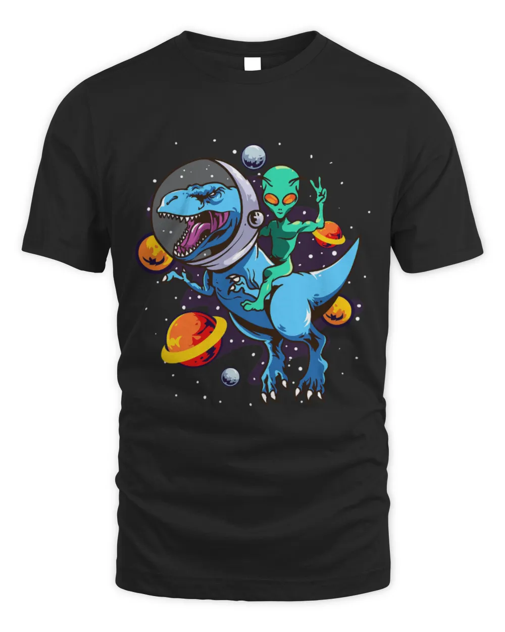 Dinosaur Pet Space Alien Riding Astronaut Dino Tyrannosaurus Rex Unisex Standard T-Shirt black s