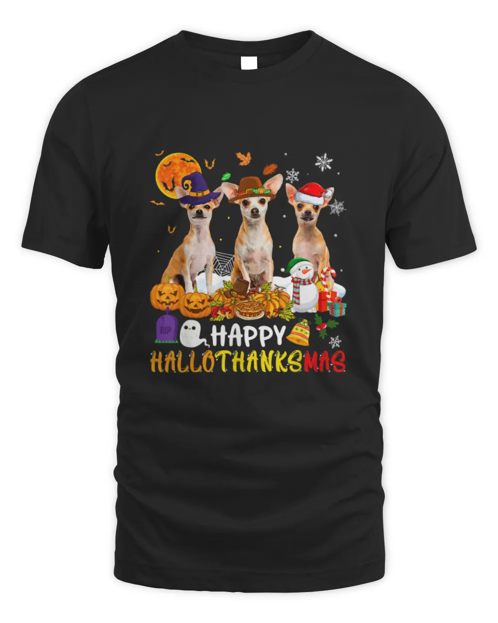 Chihuahua Dog Happy Hallo Thank Xmas Dog Lover Unisex Standard T-Shirt black s