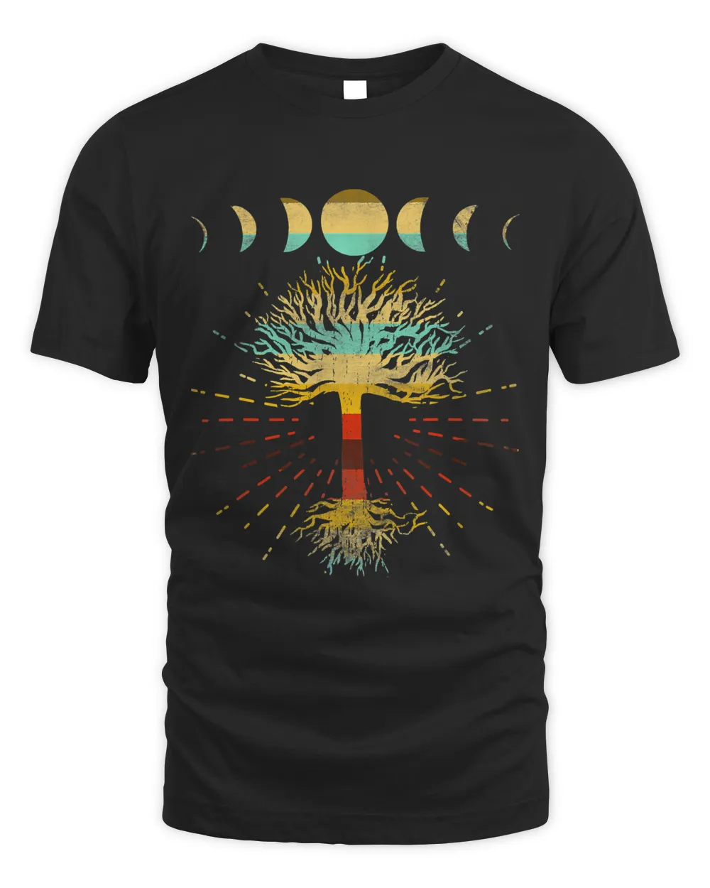 Phases Of The Moon Retro Tree Meditate Yoga Spirit Nature Unisex Standard T-Shirt black s