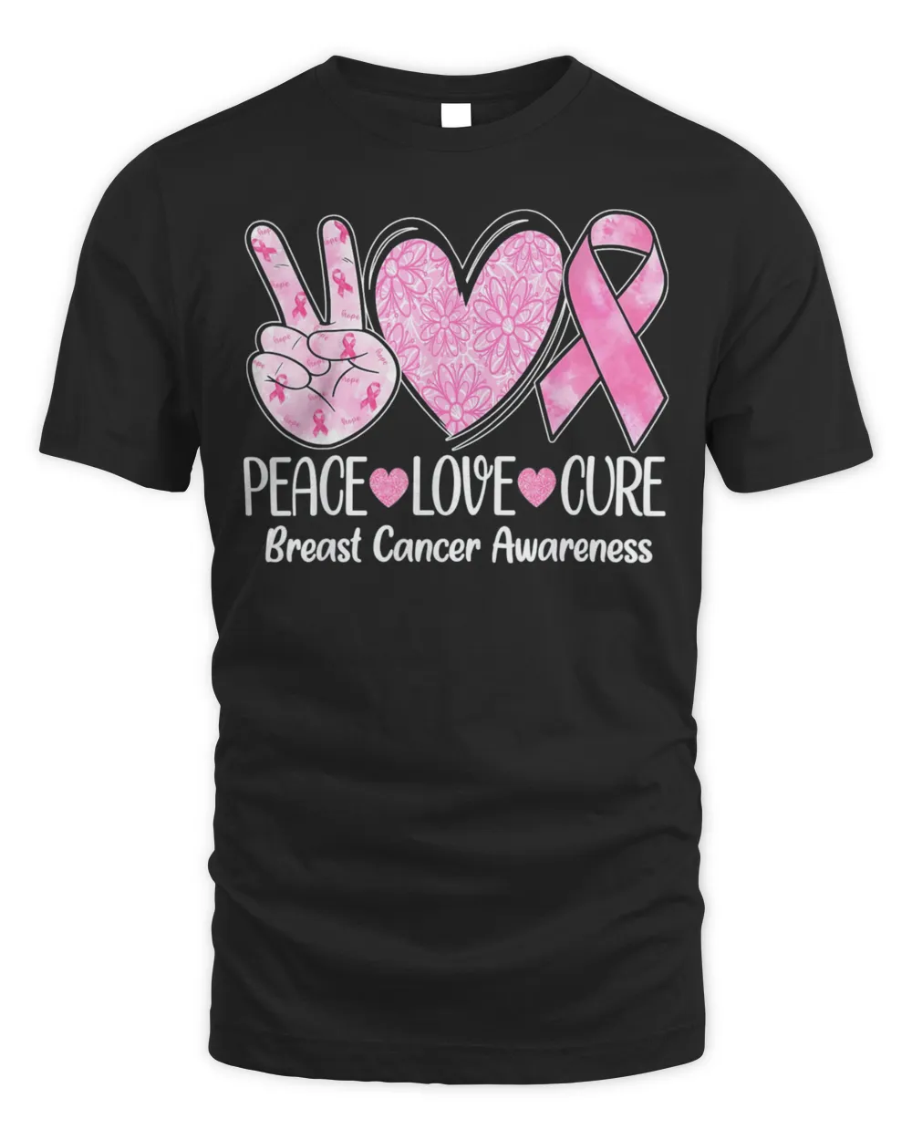 Peace Love Cure Pink Ribbon Breast Cancer Awareness Shirt