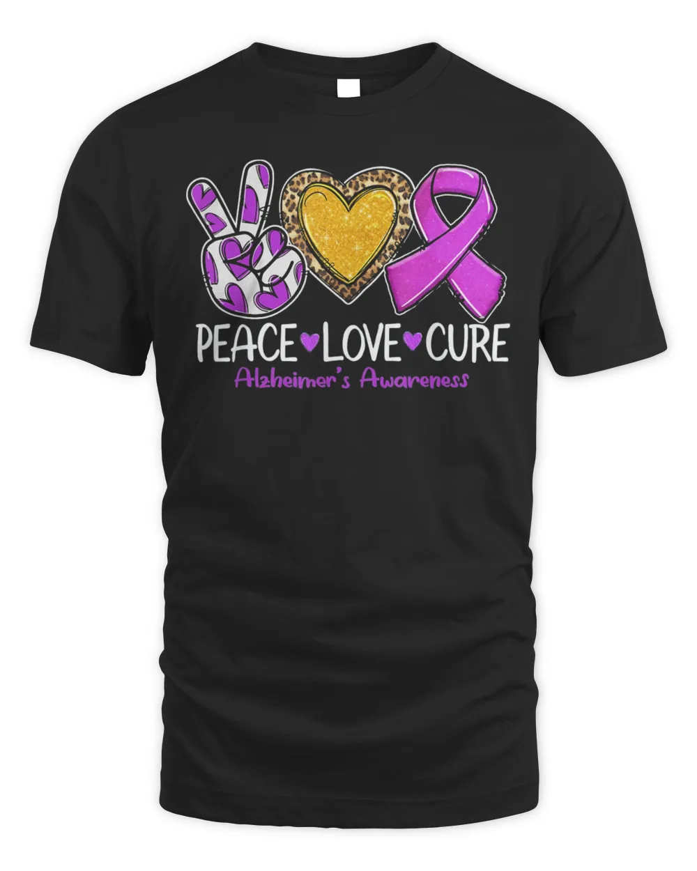 Alzheimer’s Awareness Peace Love Cure Purple Ribbon T-Shirt