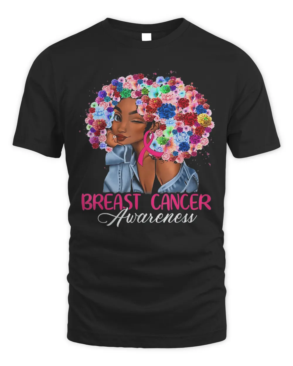 Black Girl Woman Breast Cancer Awareness Pink Ribbon October T-Shirt