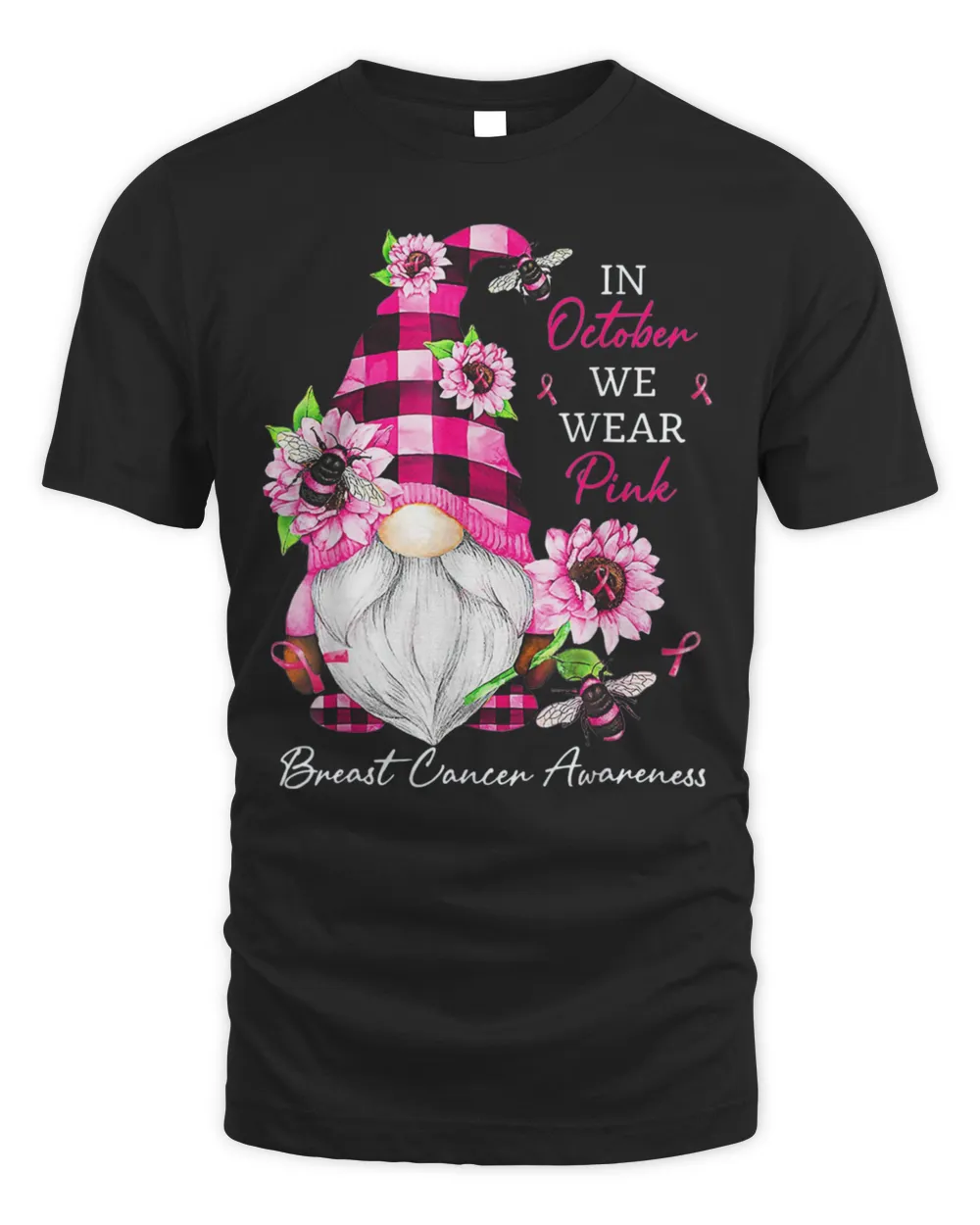 In Oct We Wear Pink Cute Gnome Breast Cancer Awareness Shirt