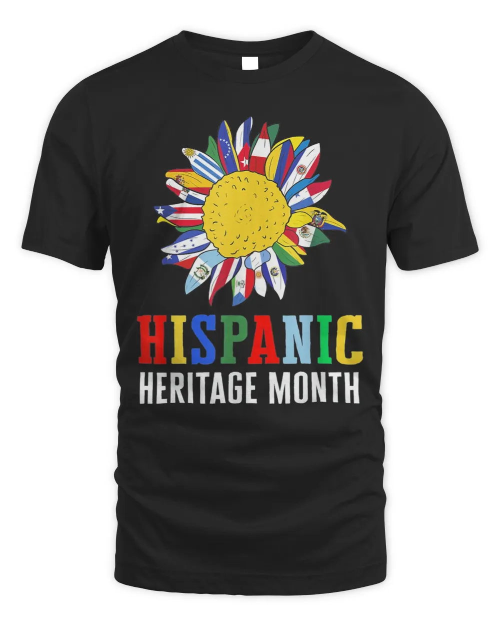 Hispanic Heritage Month Latino Counties Flags Sunflower T-Shirt