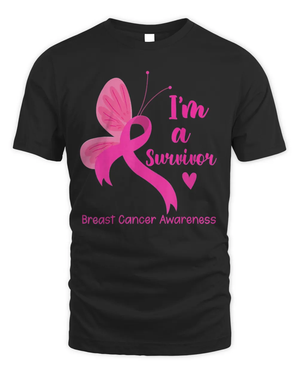 Butterfly Ribbon Pink I’m A Survivor Breast Cancer Awareness T-Shirt