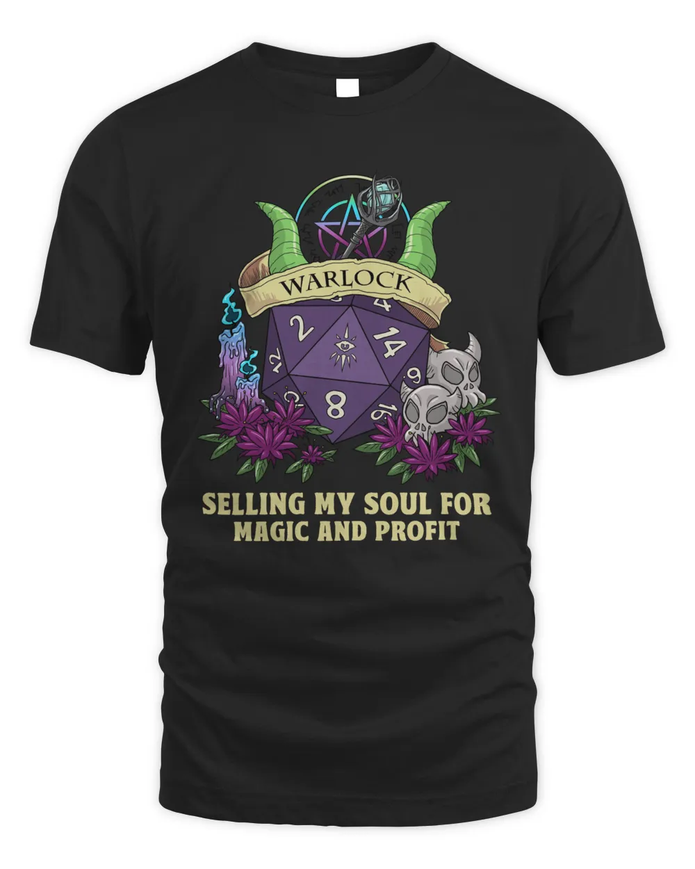 Warlock Selling My Soul For Magic And Profit, Dungeons and Dragons, DnD, RPG Gift, Dungeon Master Shirt Unisex Standard T-Shirt black 