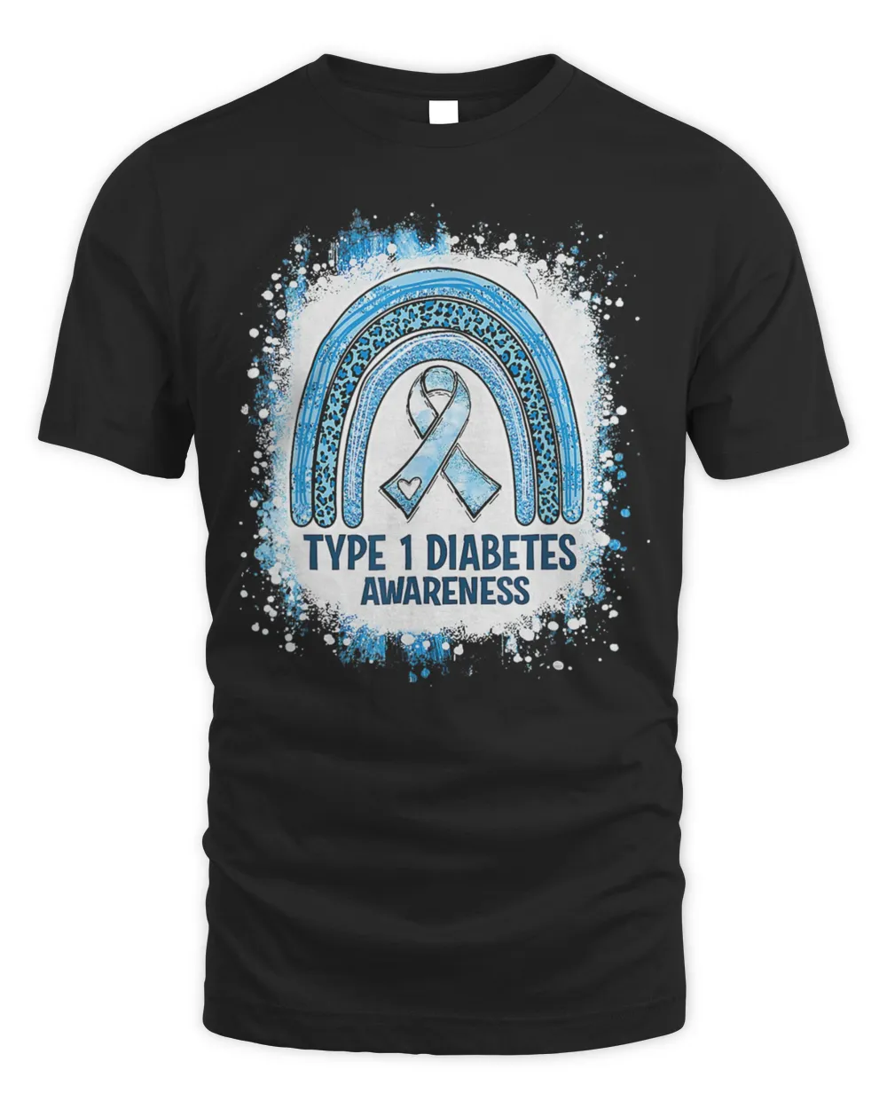 Type 1 Diabetes Awareness Month Bleached Rainbow Blue Ribbon T-Shirt