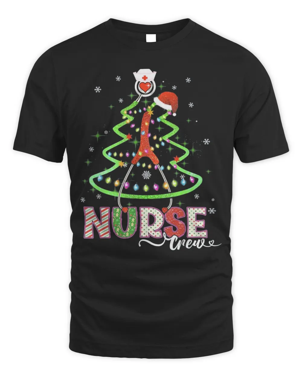 Christmas Nurse Crew Xmas pajama Scrub Stethoscope Pine Tree Shirt