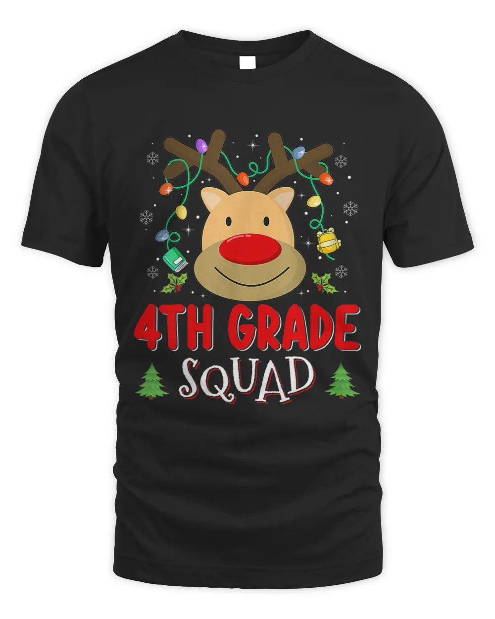 4th Grade Squad Plaid Reindeer Santa Hat Teacher Christmas Premium T-shirt