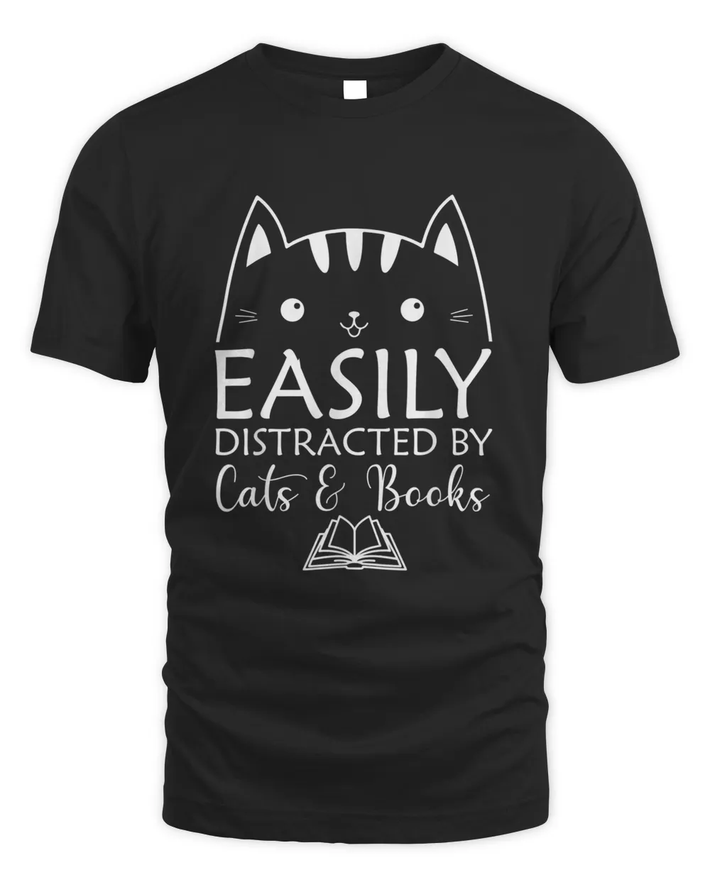 Easily Distracted Cats And Books Funny Cat Lovers Librarian T-shirt