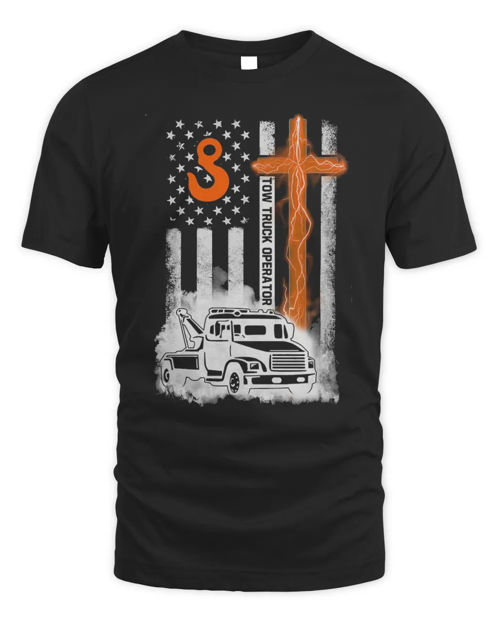 Tow Truck Operator With American Flag Shirt