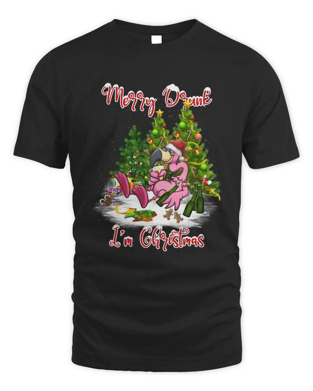Santa Flamingo Merry Drunk I'm Christmas Tree Gift Sweatshirt