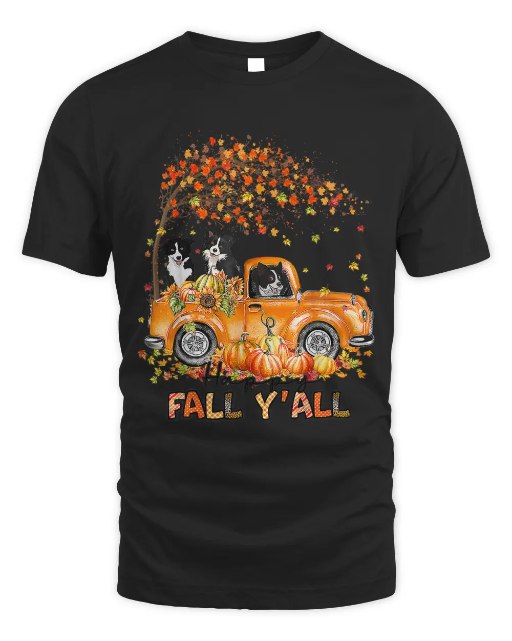 Happy Fall Yall Border Collie Riding Truck Pumpkin Autumn141