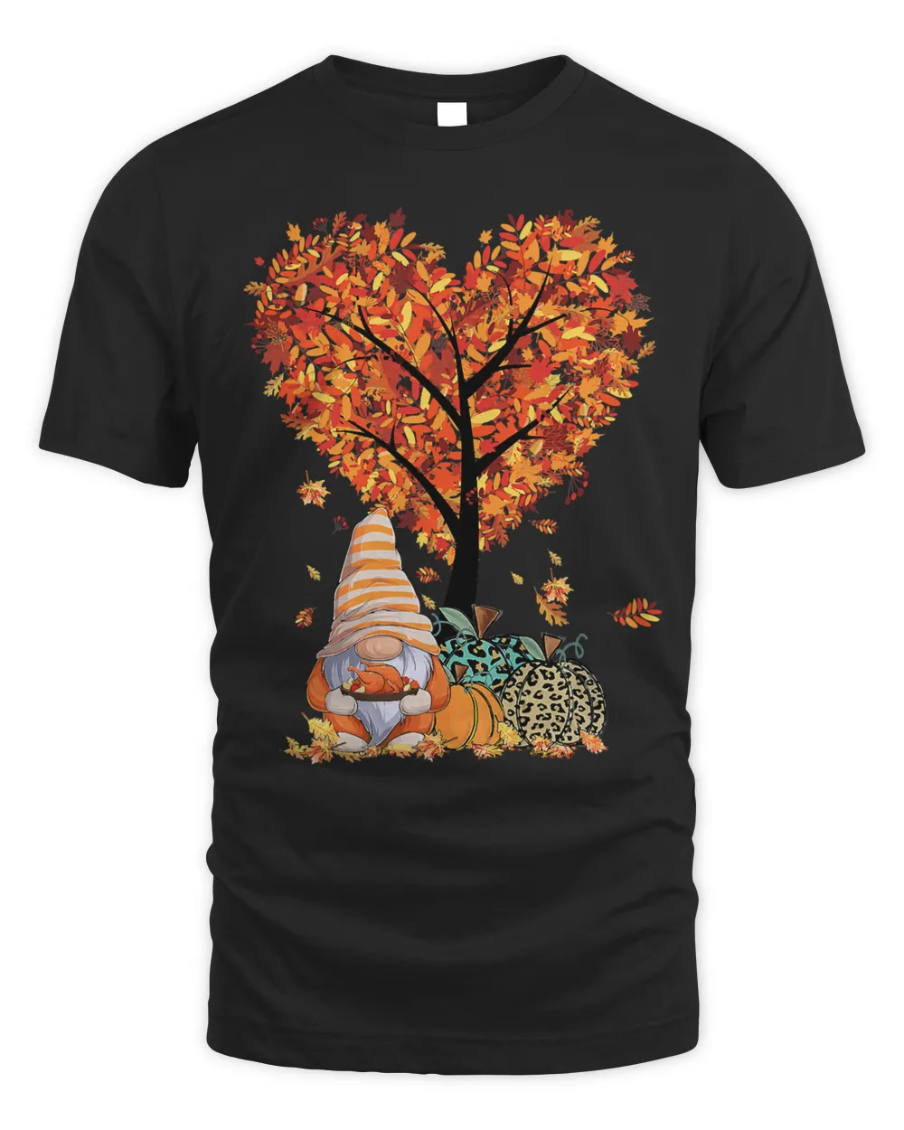 Cute Gnome Happy Thanksgiving Fall Leopard Pumpkin Turkey26 Unisex Standard T-Shirt black s