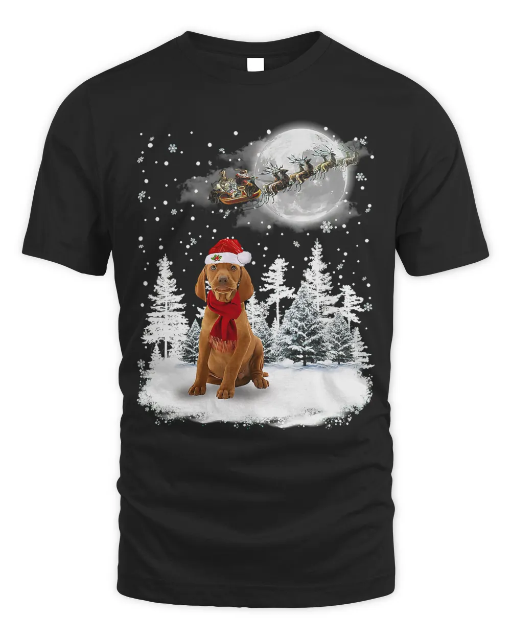 Vizsla On Snow Christmas Moon Lighting Santa Hat20