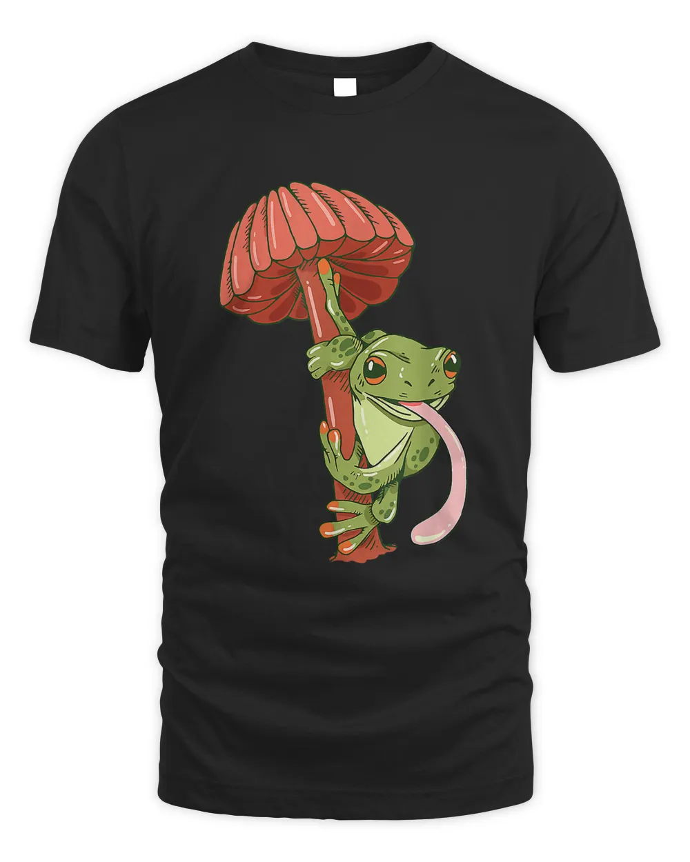 Cute Frog On Mushroom Goblincore Aesthetic Cottagecore Unisex Standard T-Shirt black s