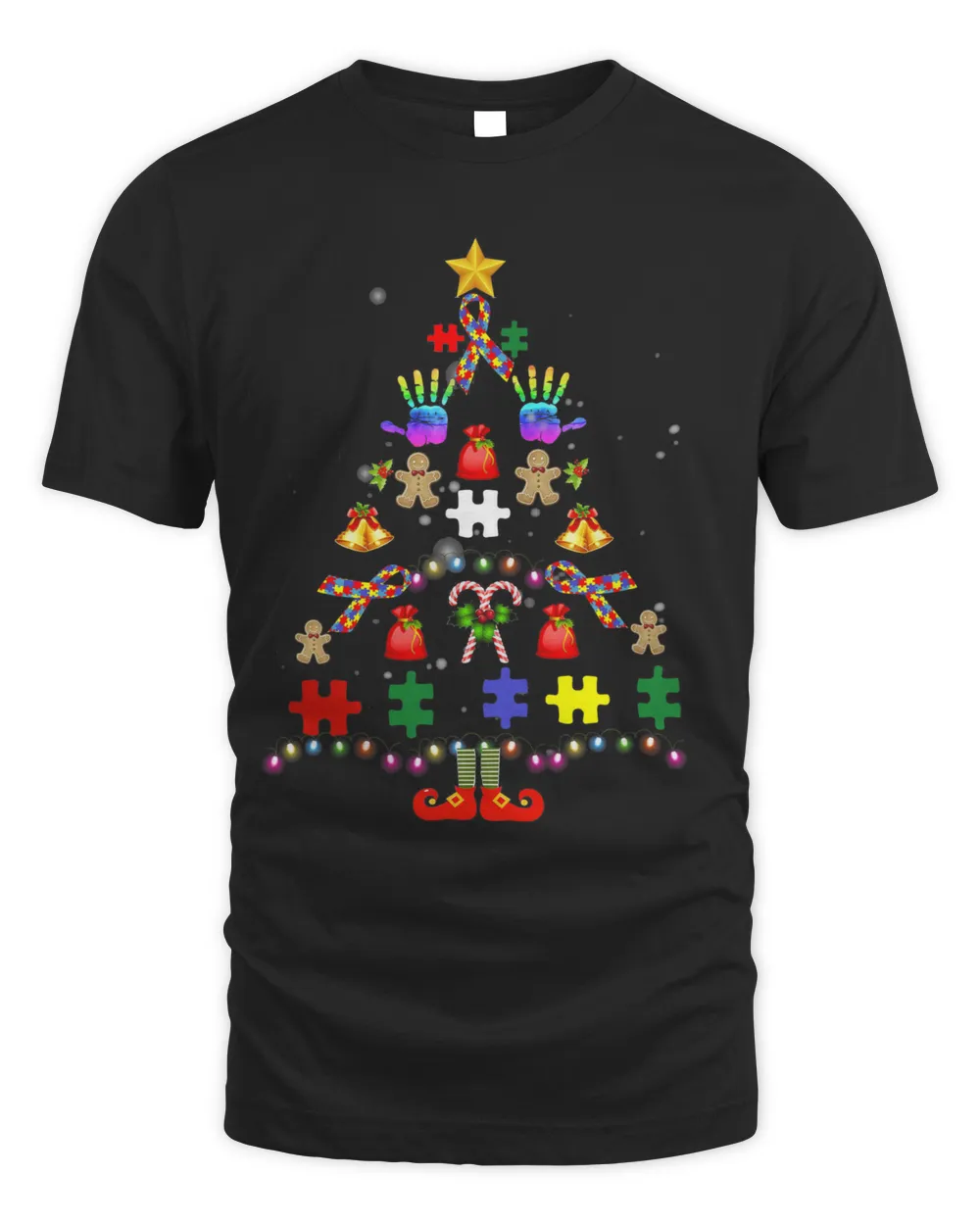 Autism Awareness Merry Christmas Tree Christmas Shirt Unisex Standard T-Shirt black xl