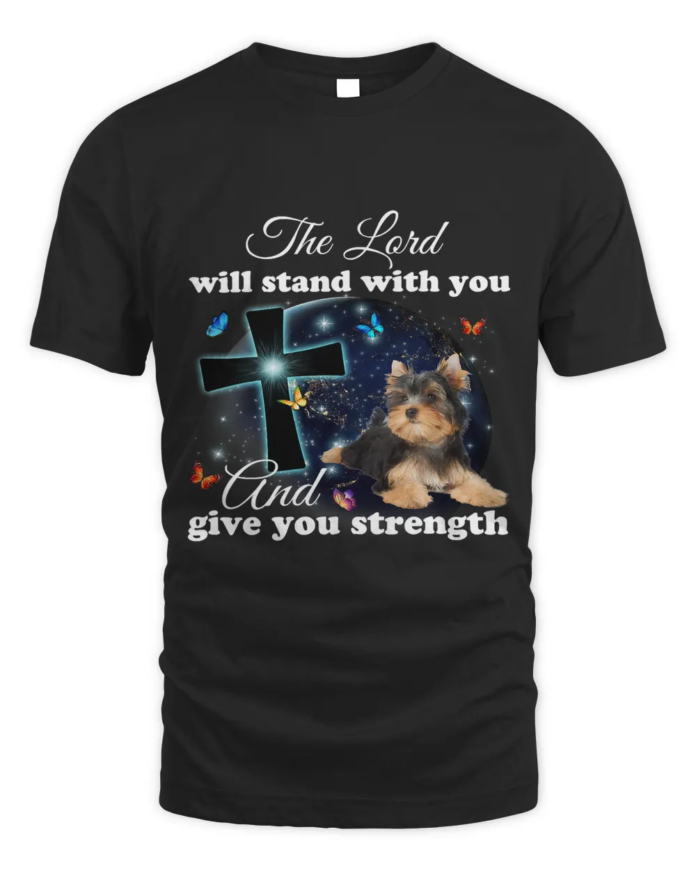 Yorkie Dog The Lord Will Stand With You Christian183 Unisex Standard T-Shirt black s