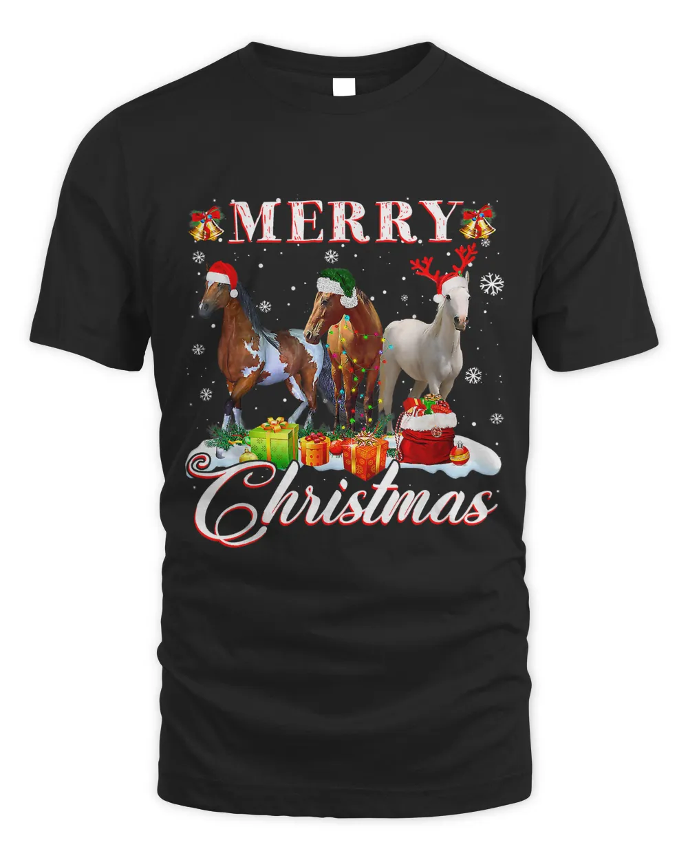 Merry Christmas Horse Lover Light Reindeer Santa Hat Snow169