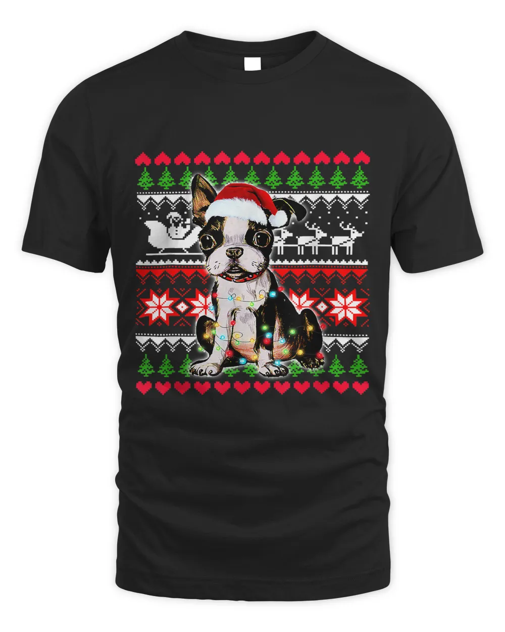 Christmas Boston Terrier In Santa Hat Xmas Ugly Sweater39