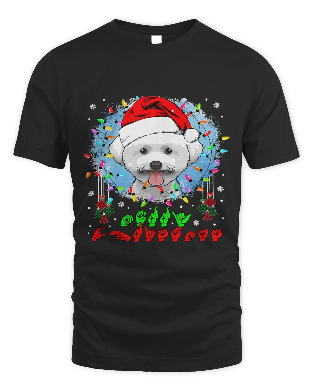 Merry Christmas Hands Sign Language Santa Bichon Frise Lover128