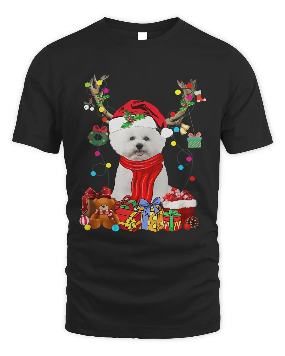 Santa WHITE Bichon Frise Reindeer Light Christmas Dog Lover131