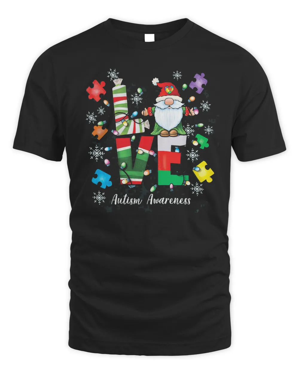 Gnome Love Autism Awareness Light Merry Christmas Shirt