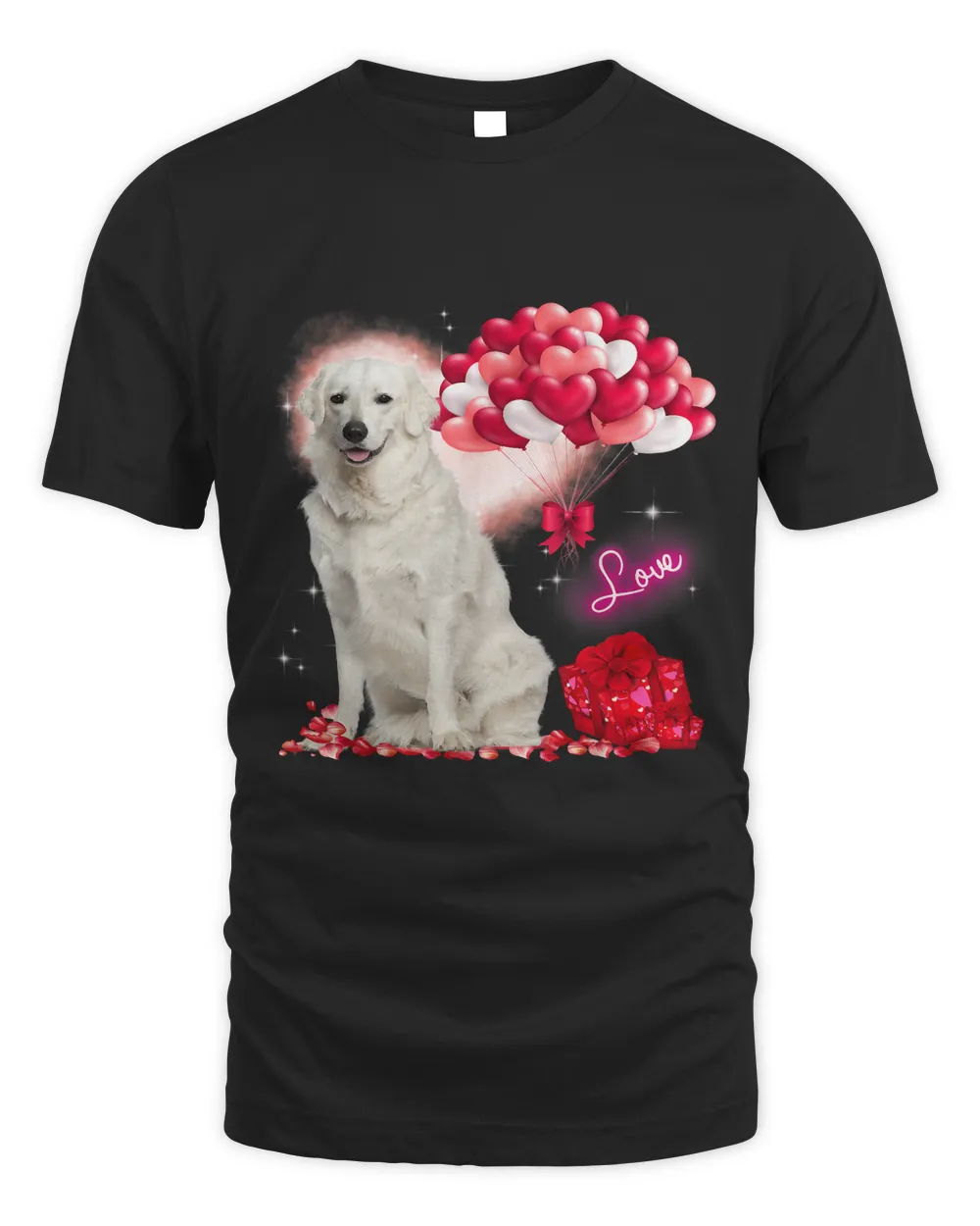 Cute Kuvasz Balloon Heart Valentines Day Valentine Unisex Standard T-Shirt black s