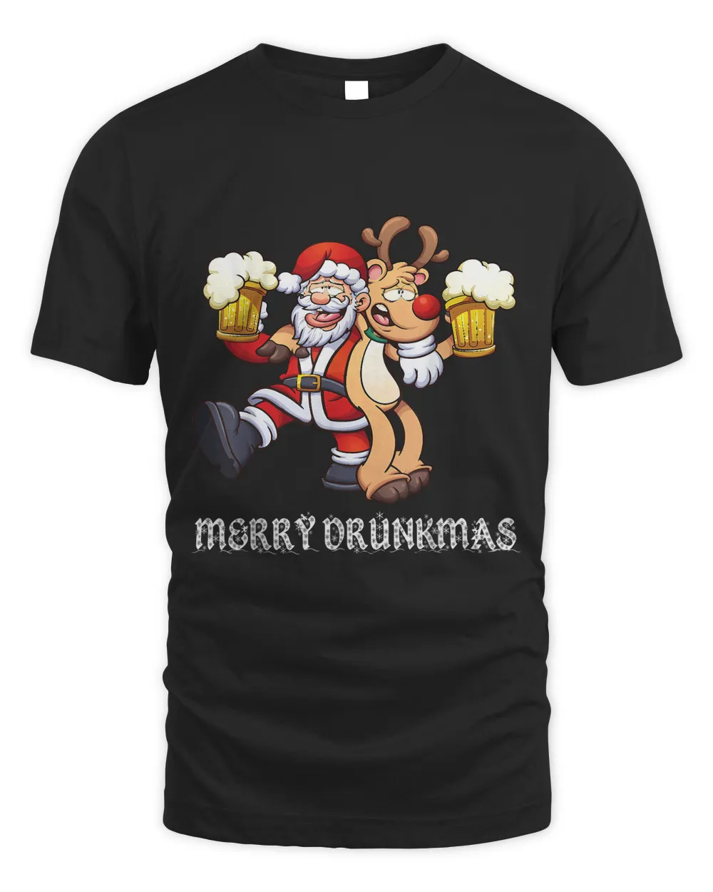 Funny Christmas Drunk Santa And Reindeer Merry Drunkmas