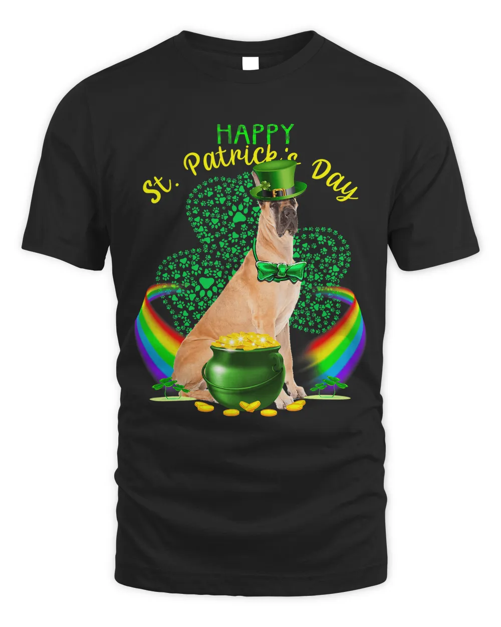 Happy St Patricks Day Great Dane Leprechaun Hat Shamrocks Unisex Standard T-Shirt black s
