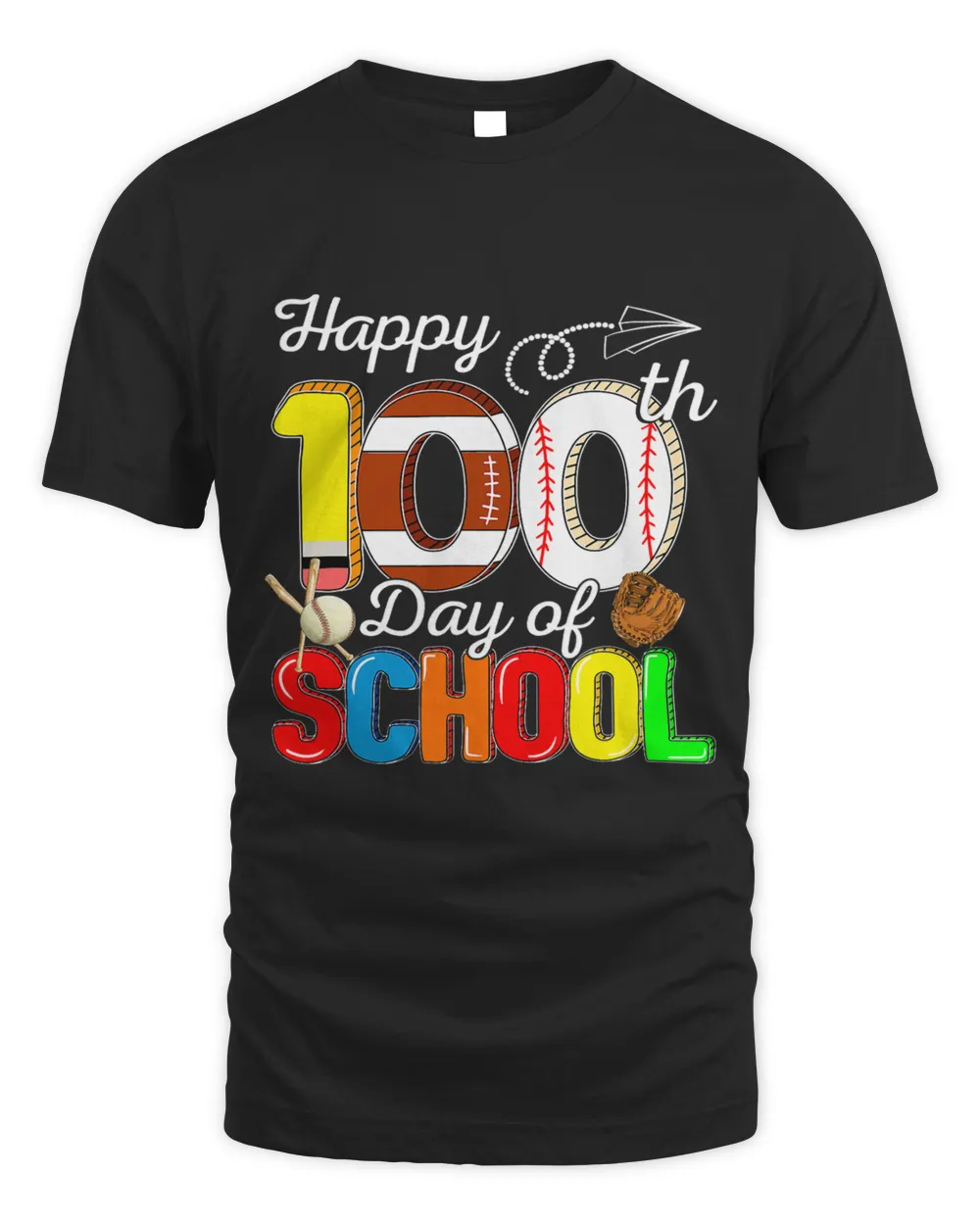 Happy 100th Day Of School Football Baseball Sport Lovers