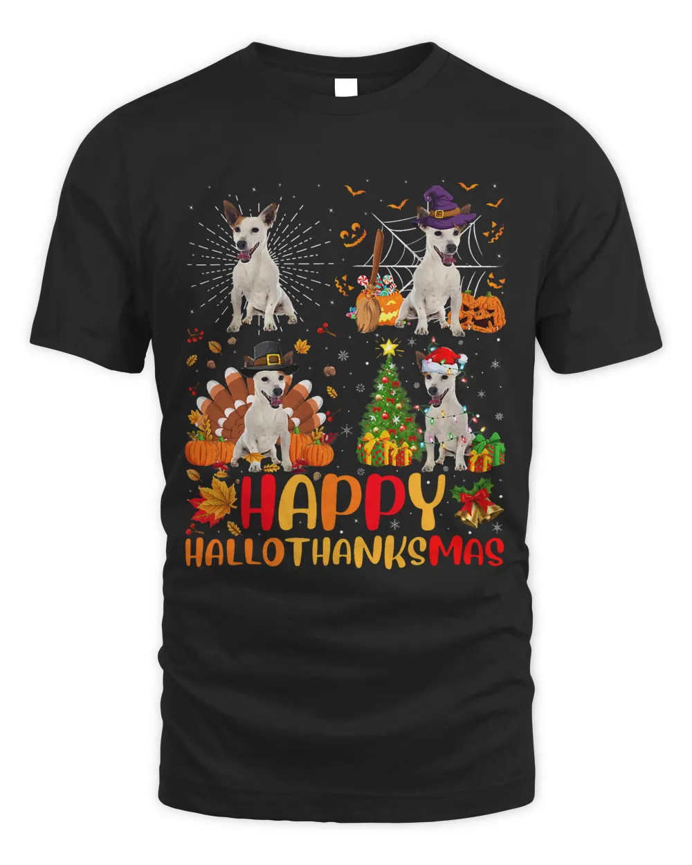 Halloween Christmas Funny Rat Terrier Dog Hallothanksmas