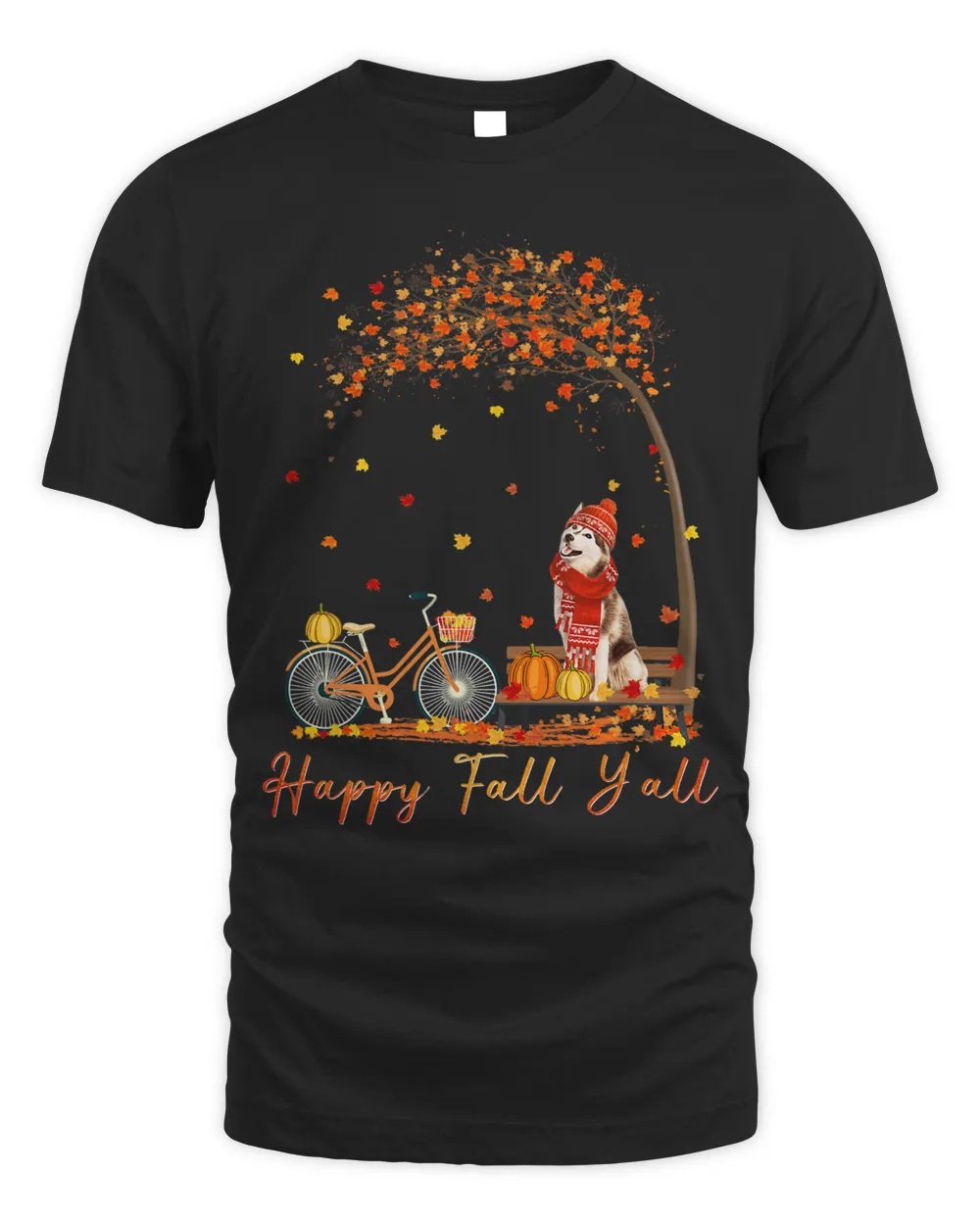 Happy Fall YAll Funny Siberian Husky Autumn Tree Bicycle