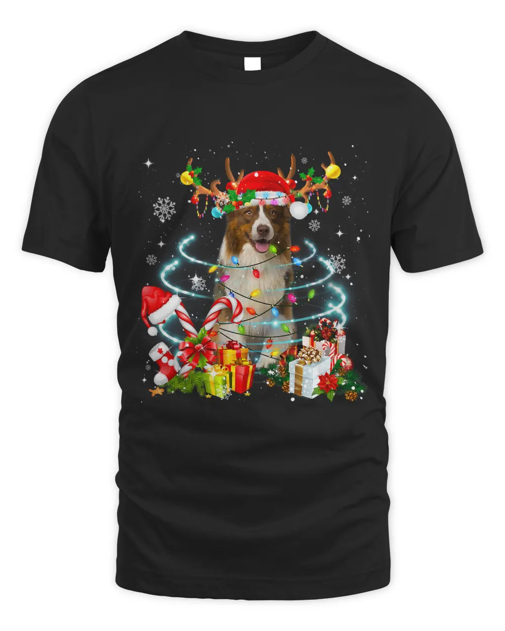 Border Collie Reindeer Christmas Tree Lights Pajama Dog Xmas 186