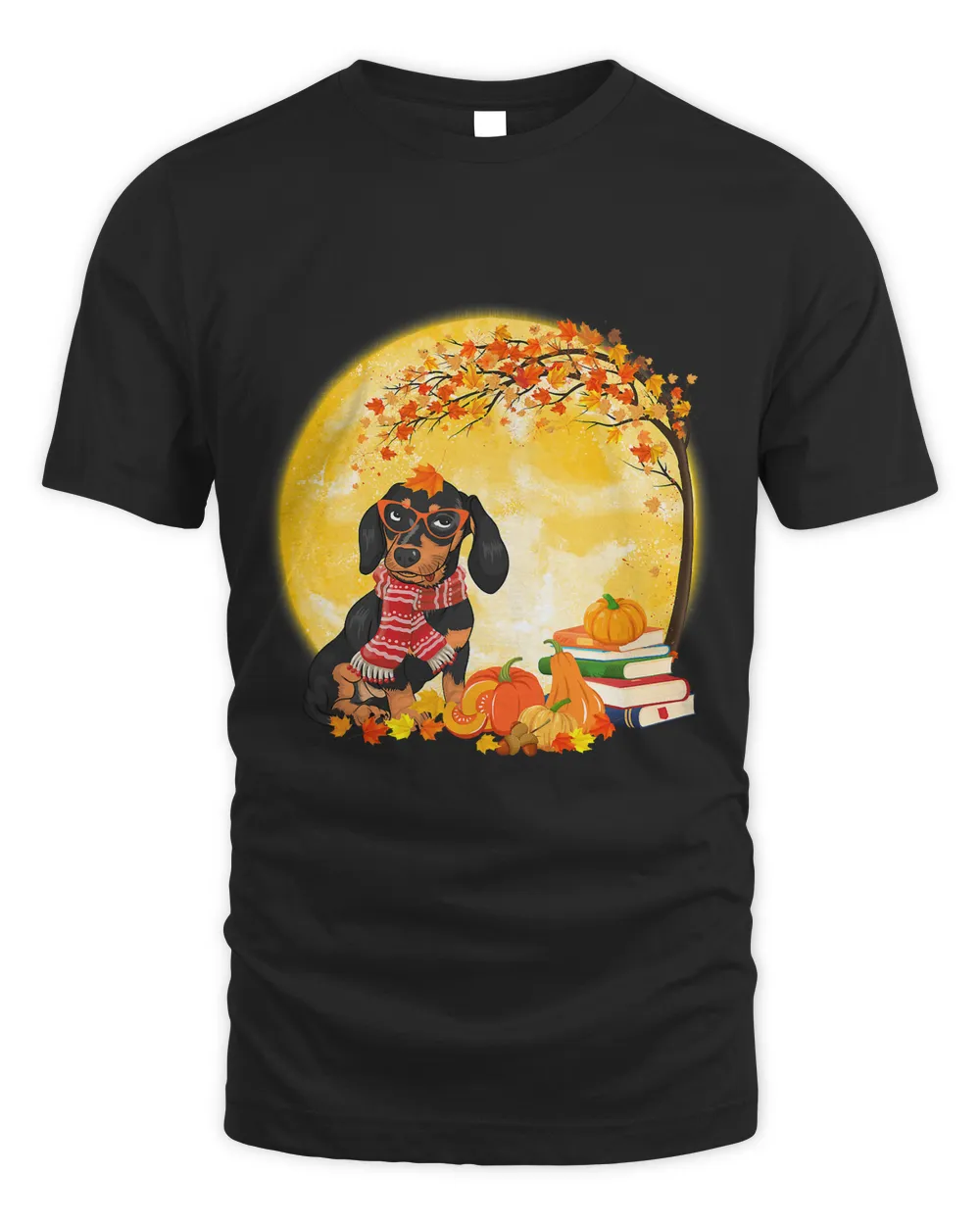 Funny Dachshund Dog Leaf Fall Hello Autumn Thanksgiving551 Unisex Standard T-Shirt black s