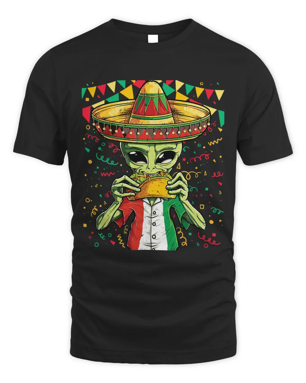 Alien Eating Taco Cinco De Mayo Men UFO Mexico Flag Sombrero 1