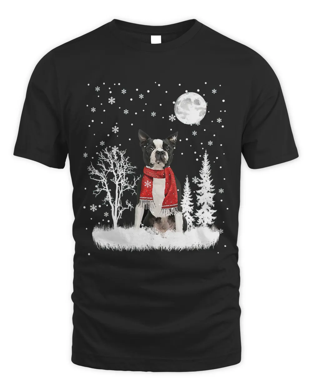 Boston Terrier Under Moonlight Snow Christmas Pajama 17