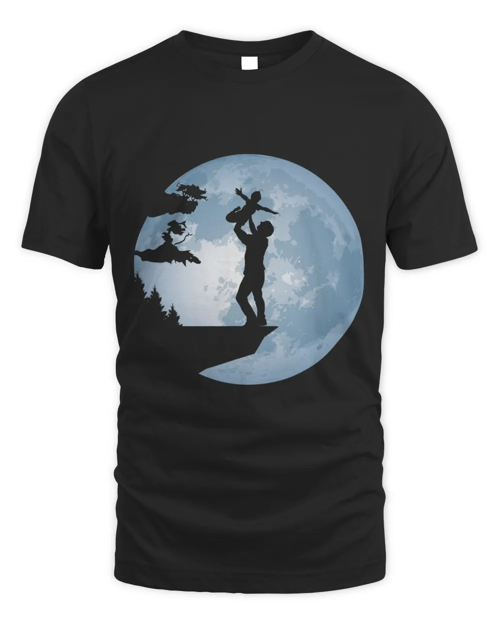 Dad and Kid in front of Full Moon Silhouette Moon watching Unisex Standard T-Shirt black s