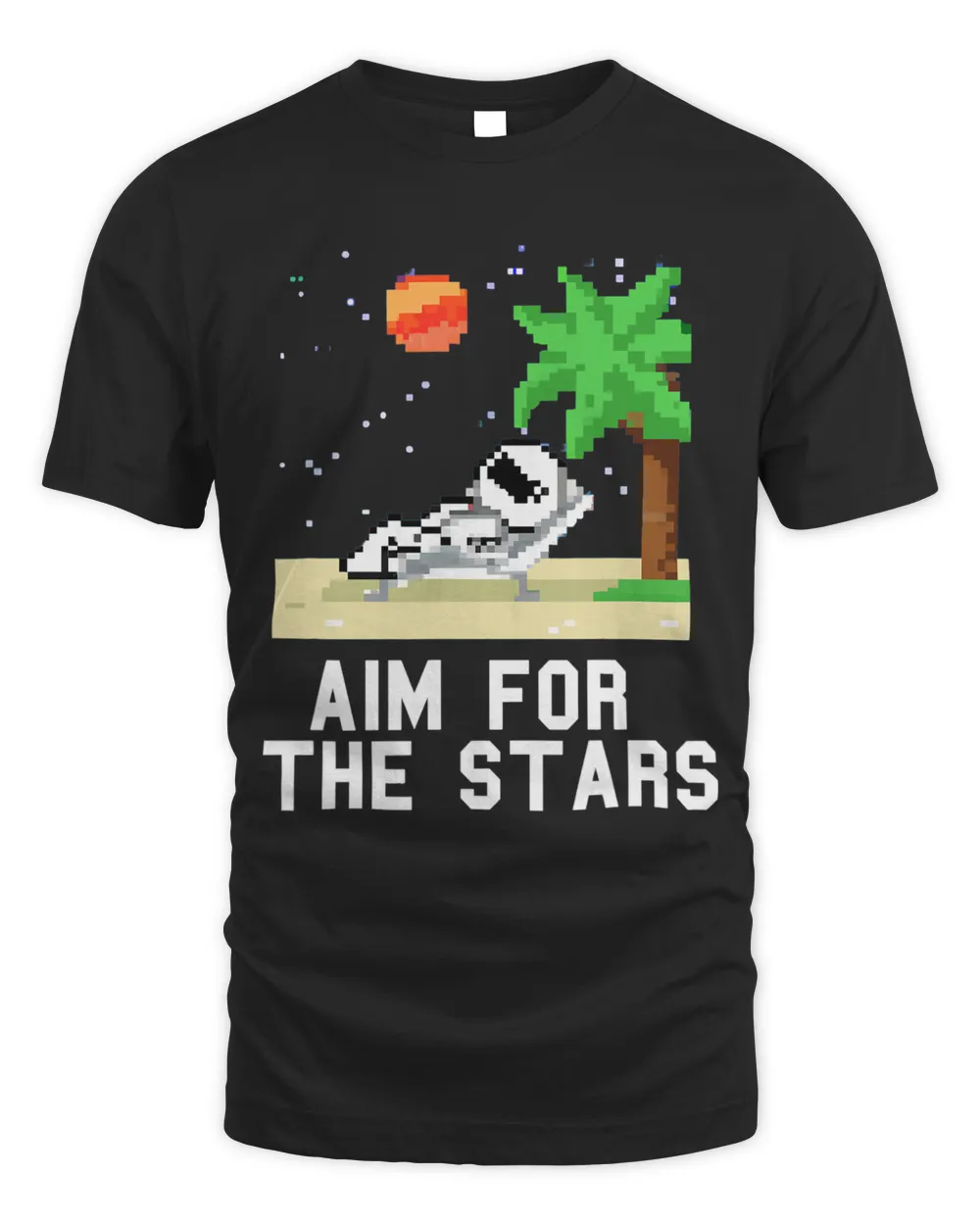 AIM FOR THE STARS ASTRONAUT LOUNGING PIXELATED ART