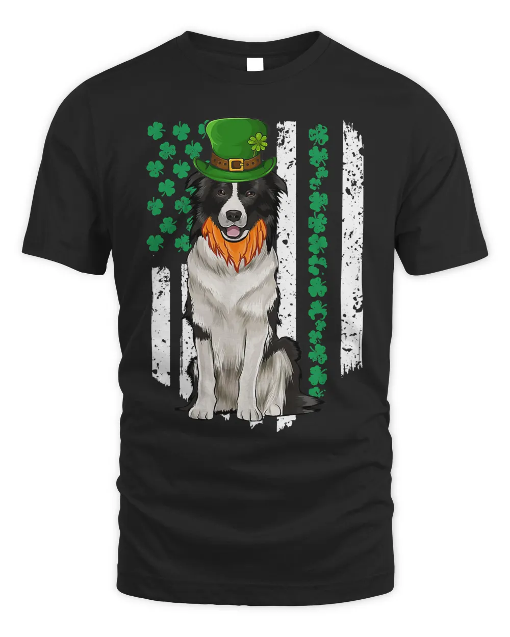Border Collie St Patricks Day Irish American Flag Shamrock T-Shirt