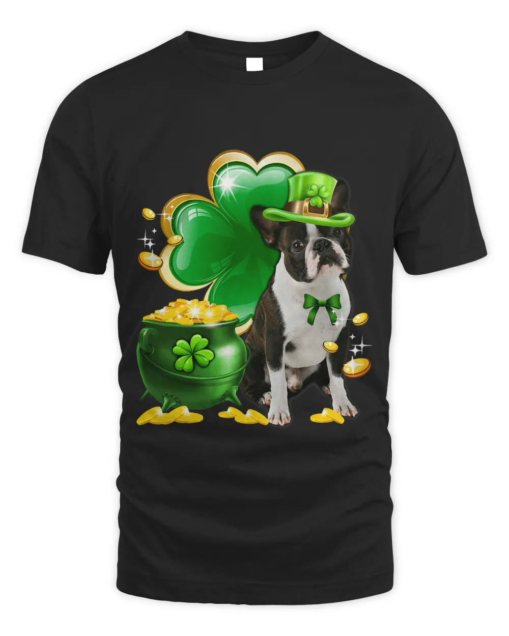 Boston Terrier Dog Shamrock St Patricks Day Dog Irish Gift T-Shirt