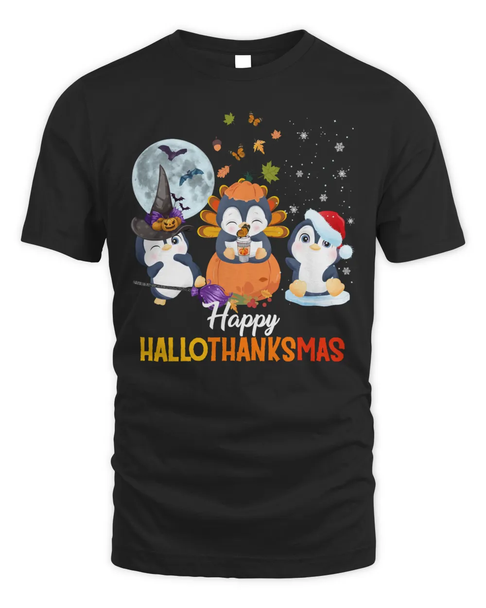 Penguins Halloween And Merry Christmas Happy Hallothanksmas Long Sleeve T-Shirt