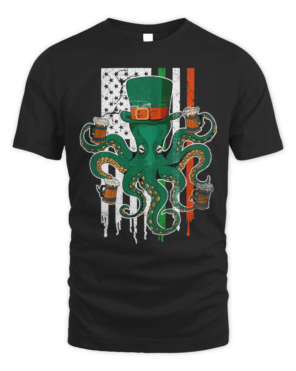 Awesome St.Patrick's Octopus With Irish American Flag. T-Shirt