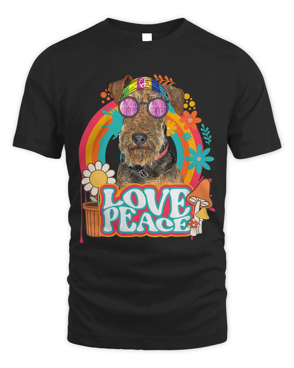 Hippie Airedale Terrier Dog 60s 70s Peace Sign Love