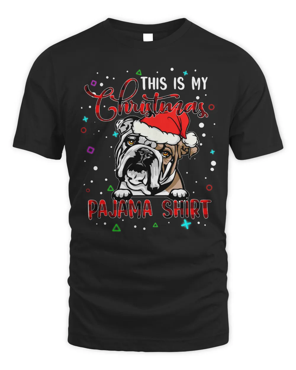English Bulldog Red Plaid Pajama English Bulldog Santa Hat Christmas 34 Dog