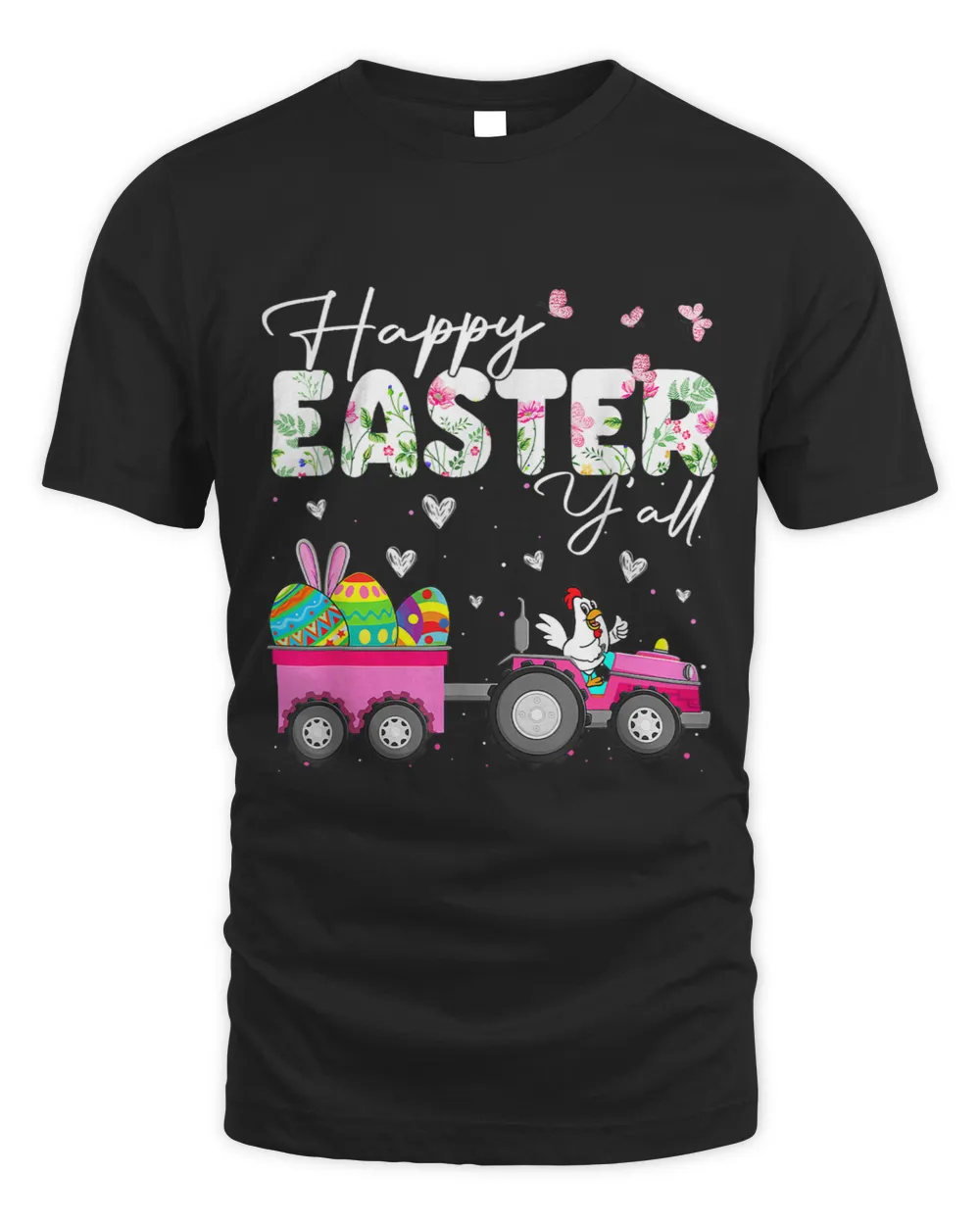 Funny Chicken Happy Easter Yall Easter Tees Kids Girl Boy Unisex Standard T-Shirt black s